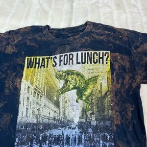 “What’s For Lunch?” Kids 10/12 Dino T-Rex Bleach Dye School Upcycle Tee Fall